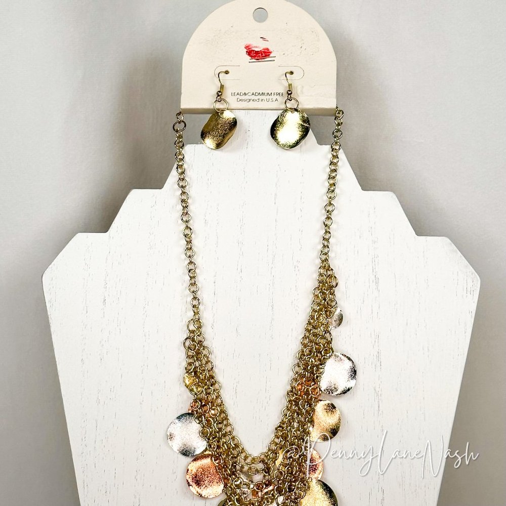 Vintage Chunky Multicolor Plate Necklace w/ Plate Earrings Set - Picture 3 of 3